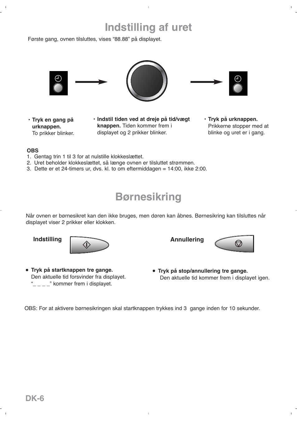 Indstilling af uret, Børnesikring, Dk-6 | Panasonic NNSD279SEPG User Manual | Page 134 / 213