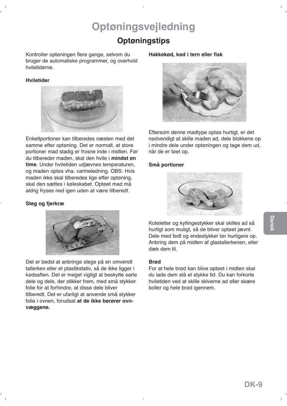 Optøningsvejledning, Dk-9, Optøningstips | Panasonic NNSD279SEPG User Manual | Page 137 / 213