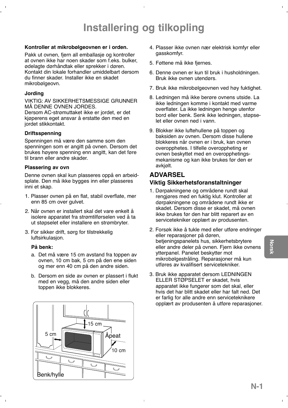 Installering og tilkopling | Panasonic NNSD279SEPG User Manual | Page 143 / 213