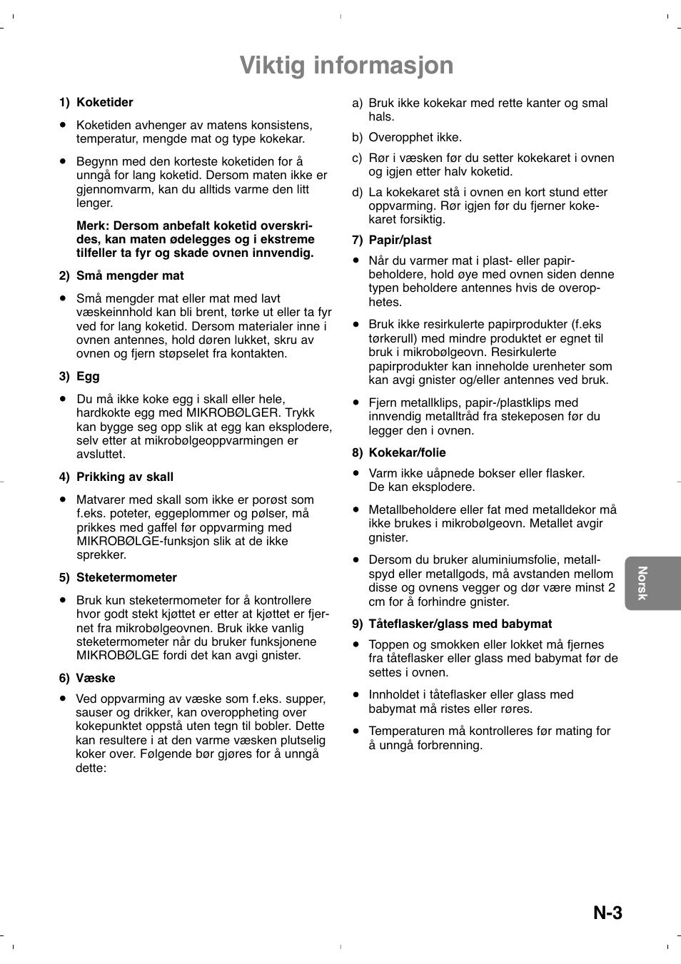 Viktig informasjon | Panasonic NNSD279SEPG User Manual | Page 145 / 213
