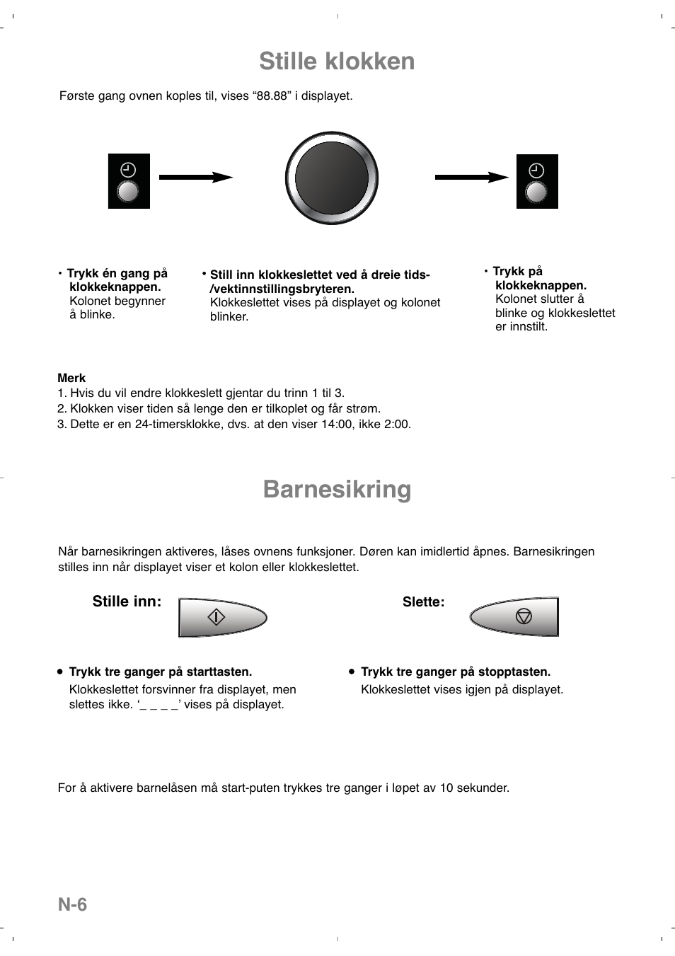 Stille klokken, Barnesikring | Panasonic NNSD279SEPG User Manual | Page 148 / 213