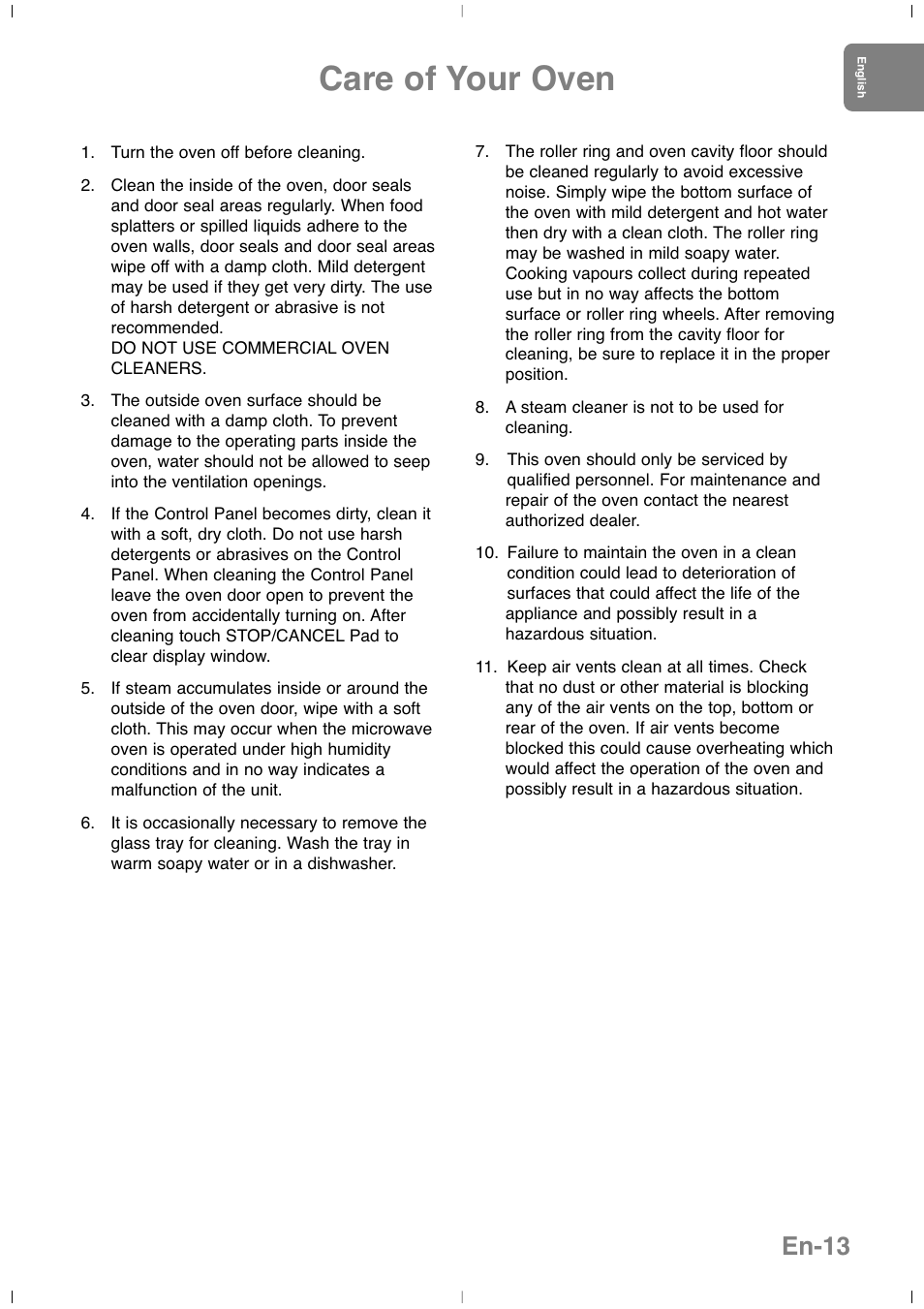 Care of your oven, En-13 | Panasonic NNSD279SEPG User Manual | Page 15 / 213