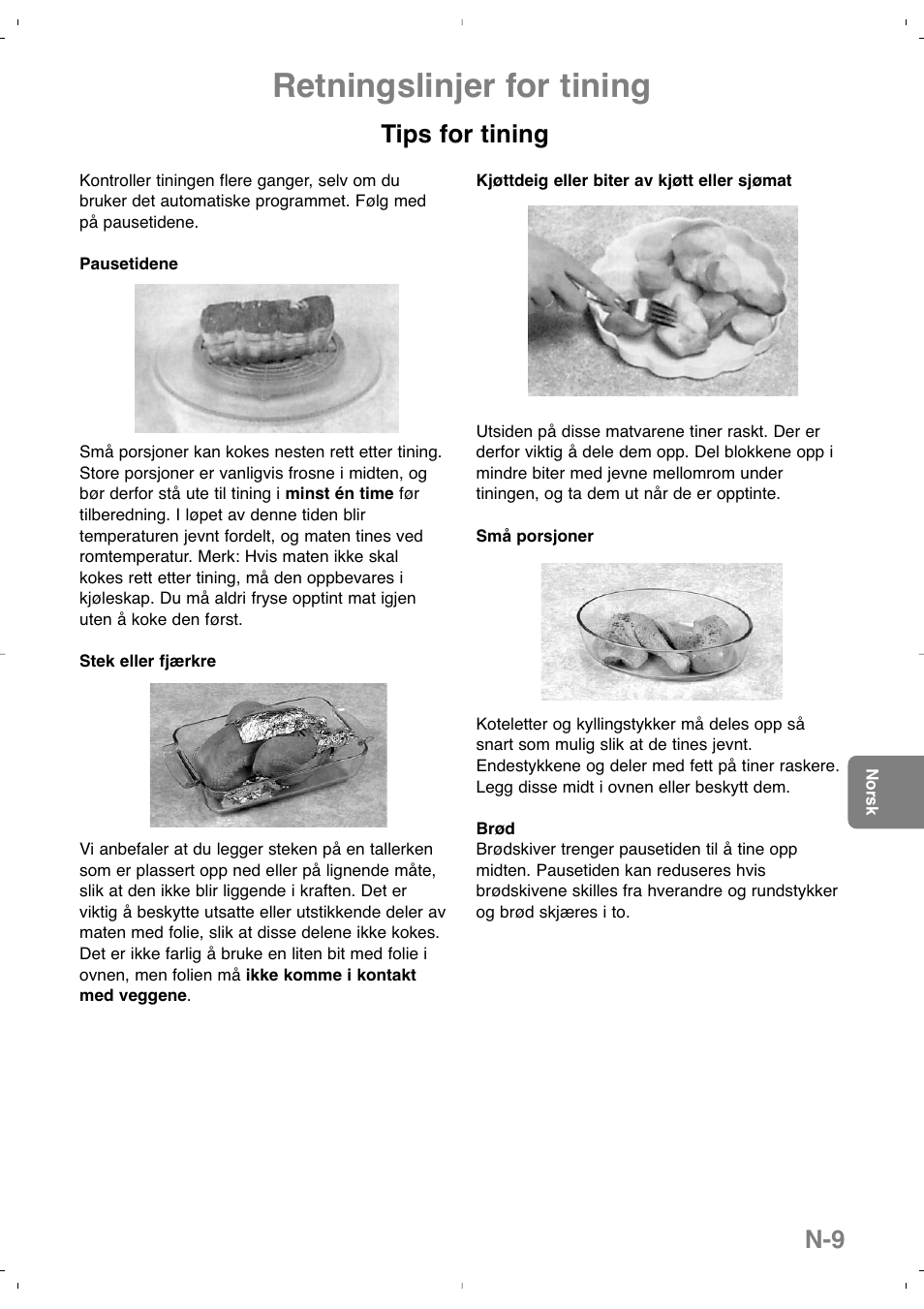Retningslinjer for tining, Tips for tining | Panasonic NNSD279SEPG User Manual | Page 151 / 213