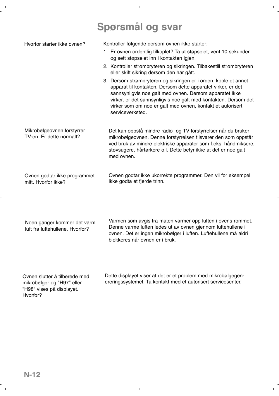 Spørsmål og svar, N-12 | Panasonic NNSD279SEPG User Manual | Page 154 / 213