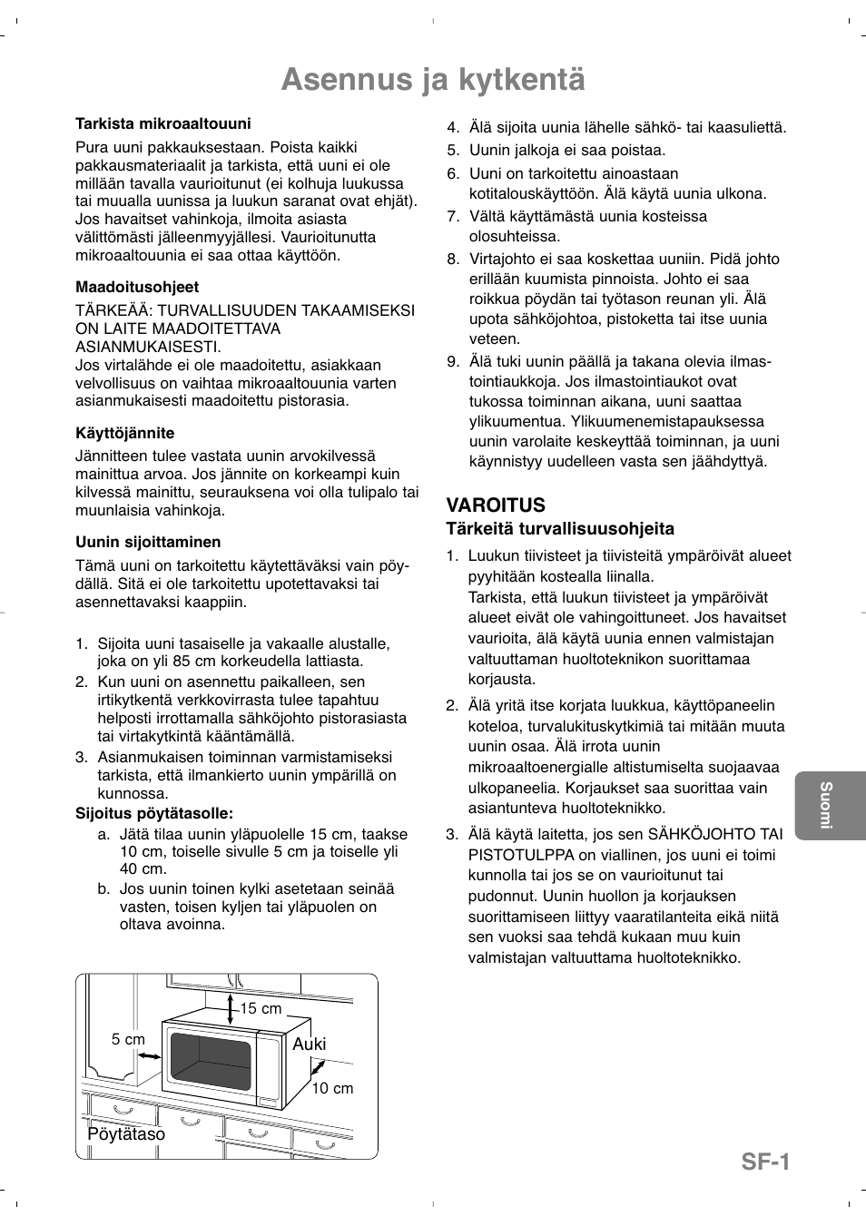 Asennus ja kytkentä, Sf-1 | Panasonic NNSD279SEPG User Manual | Page 157 / 213