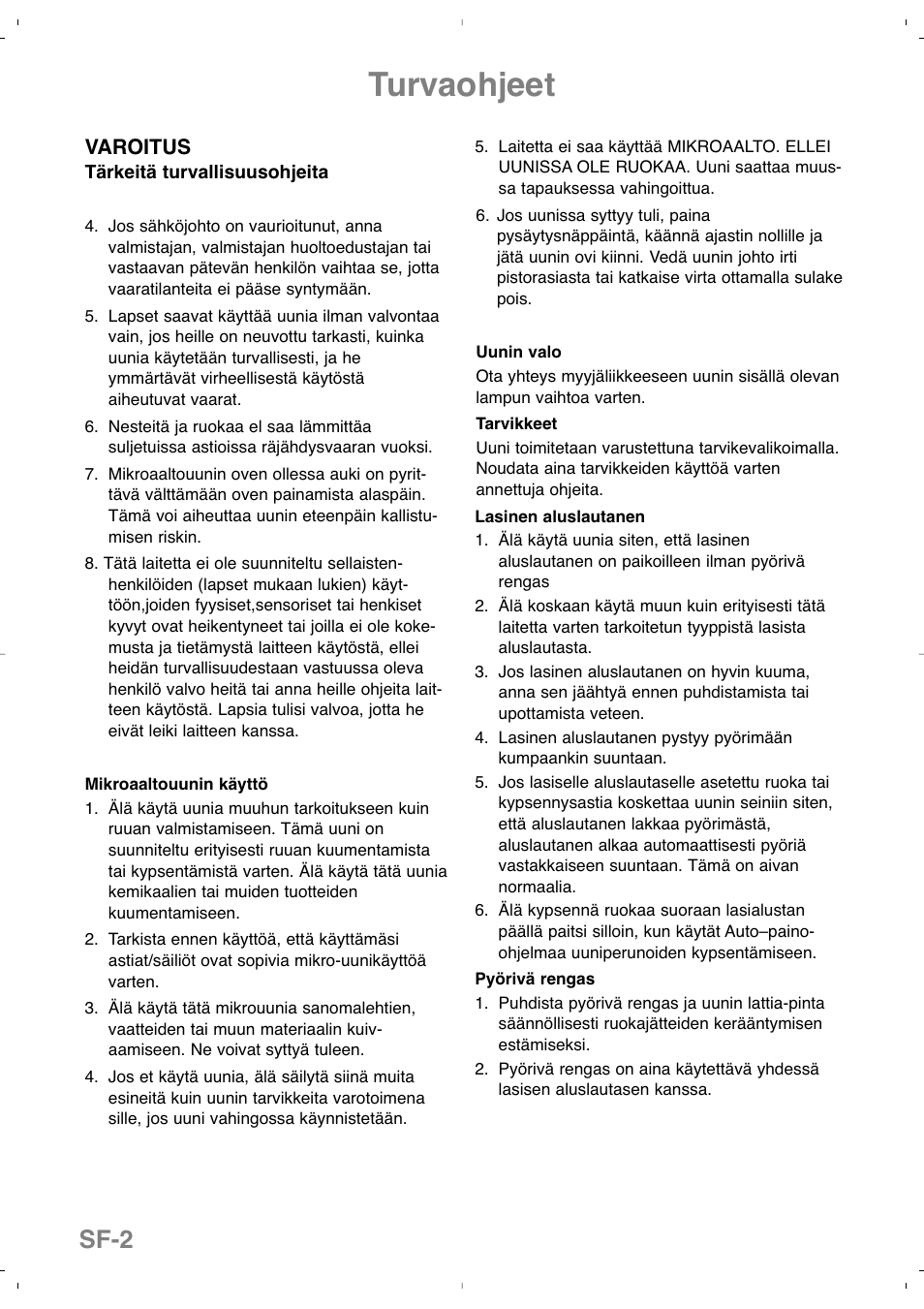 Turvaohjeet, Sf-2 | Panasonic NNSD279SEPG User Manual | Page 158 / 213