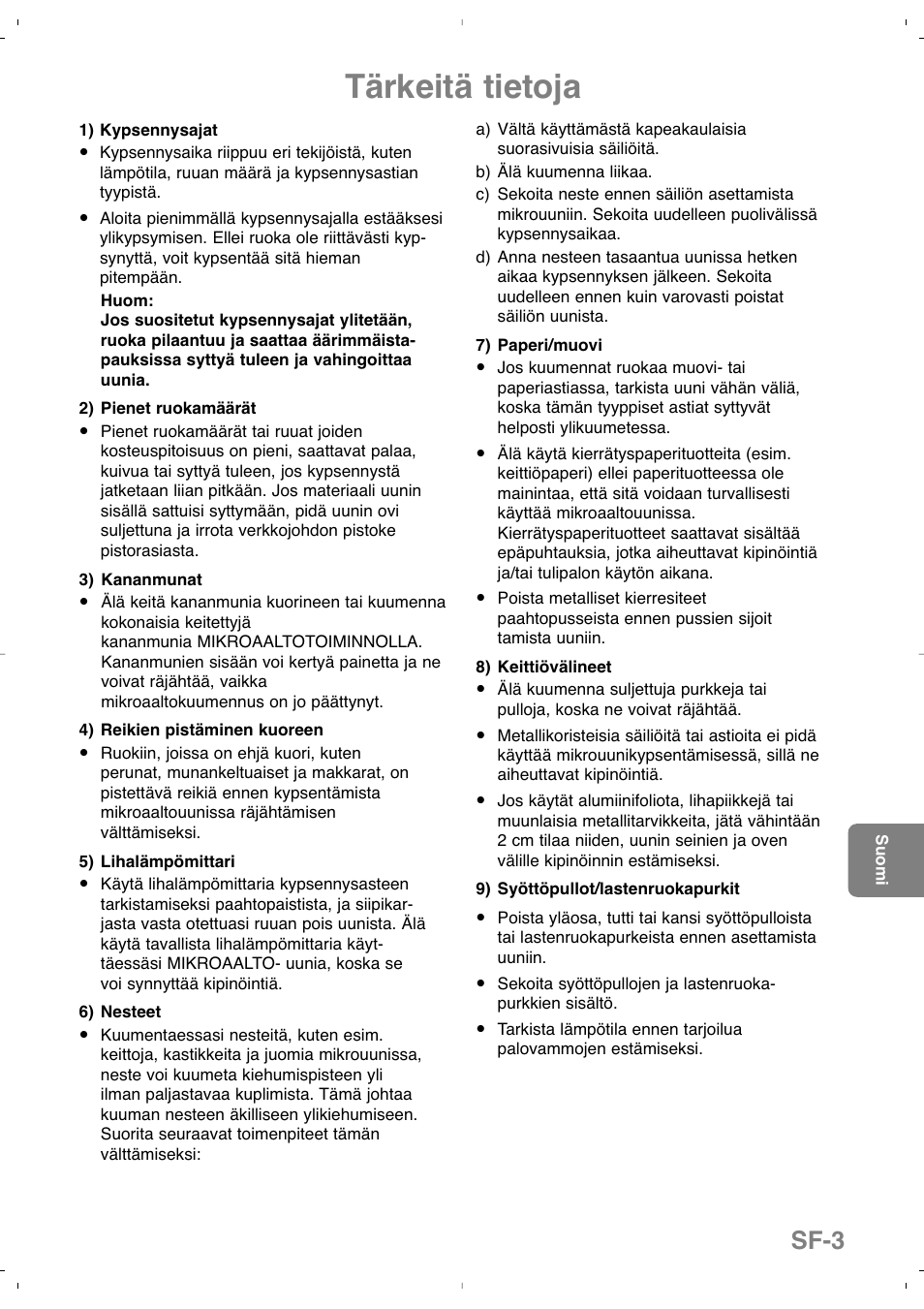 Tärkeitä tietoja, Sf-3 | Panasonic NNSD279SEPG User Manual | Page 159 / 213