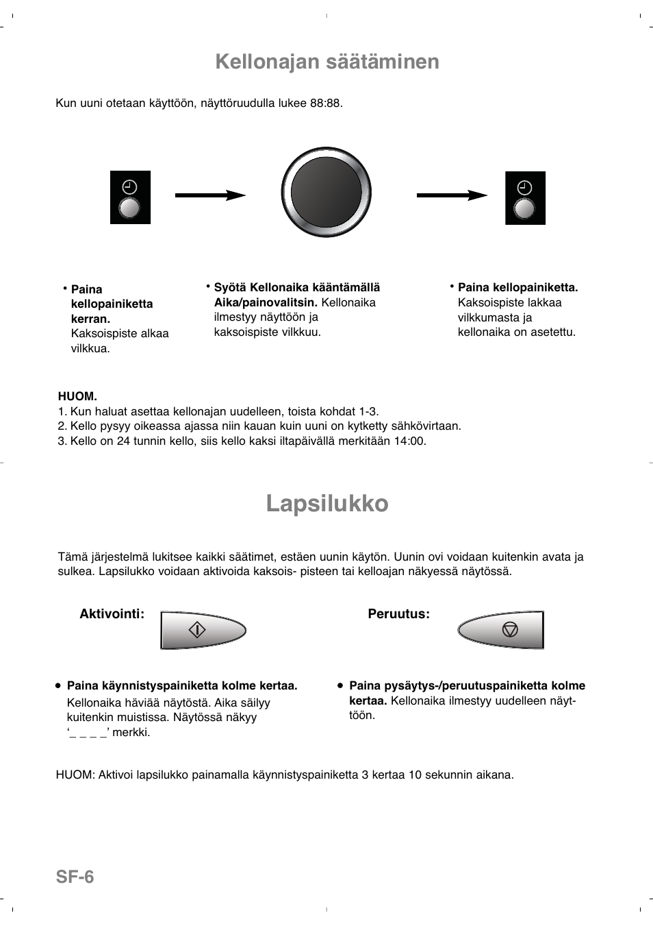 Lapsilukko, Kellonajan säätäminen, Sf-6 | Panasonic NNSD279SEPG User Manual | Page 162 / 213