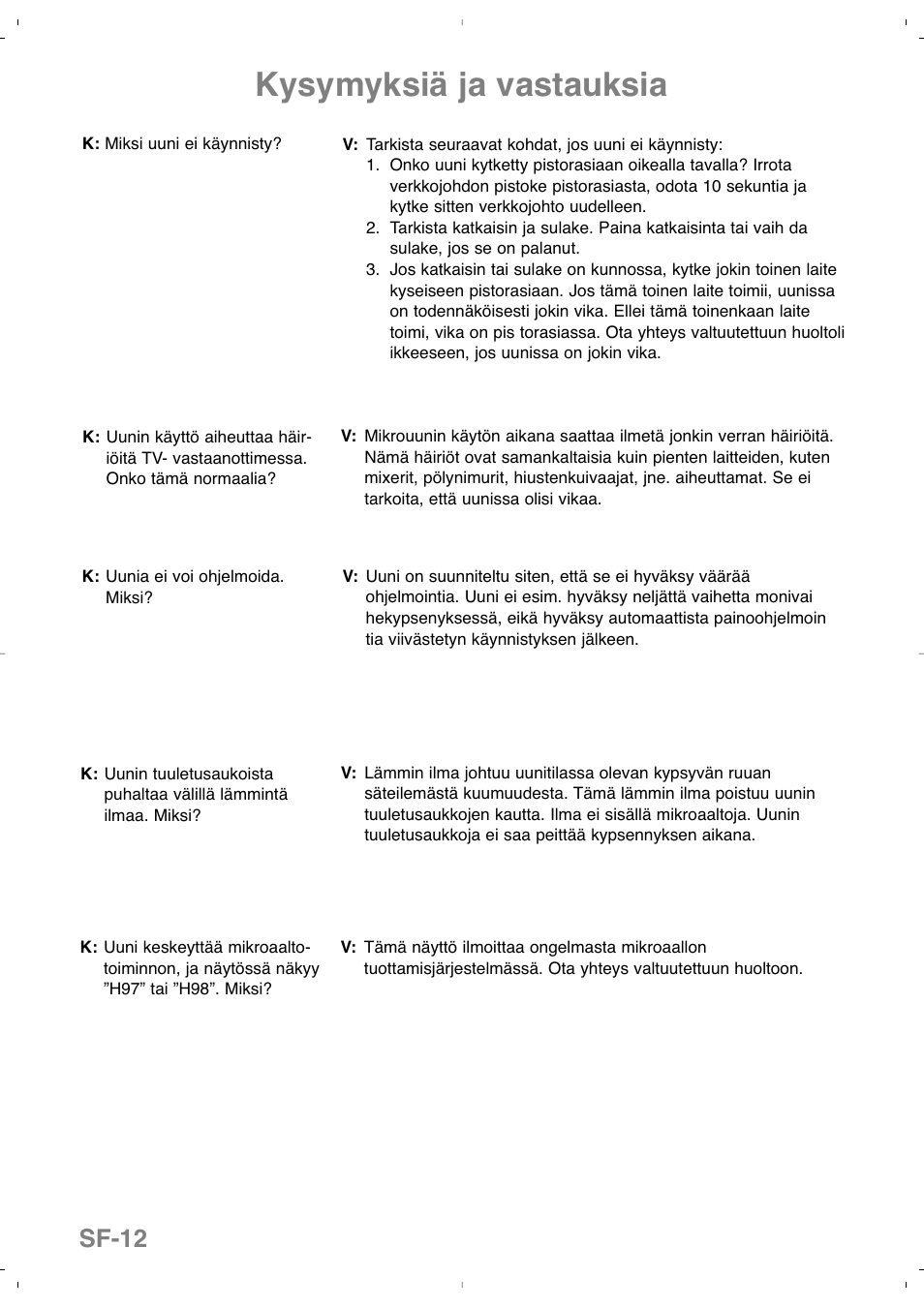 Kysymyksiä ja vastauksia, Sf-12 | Panasonic NNSD279SEPG User Manual | Page 168 / 213