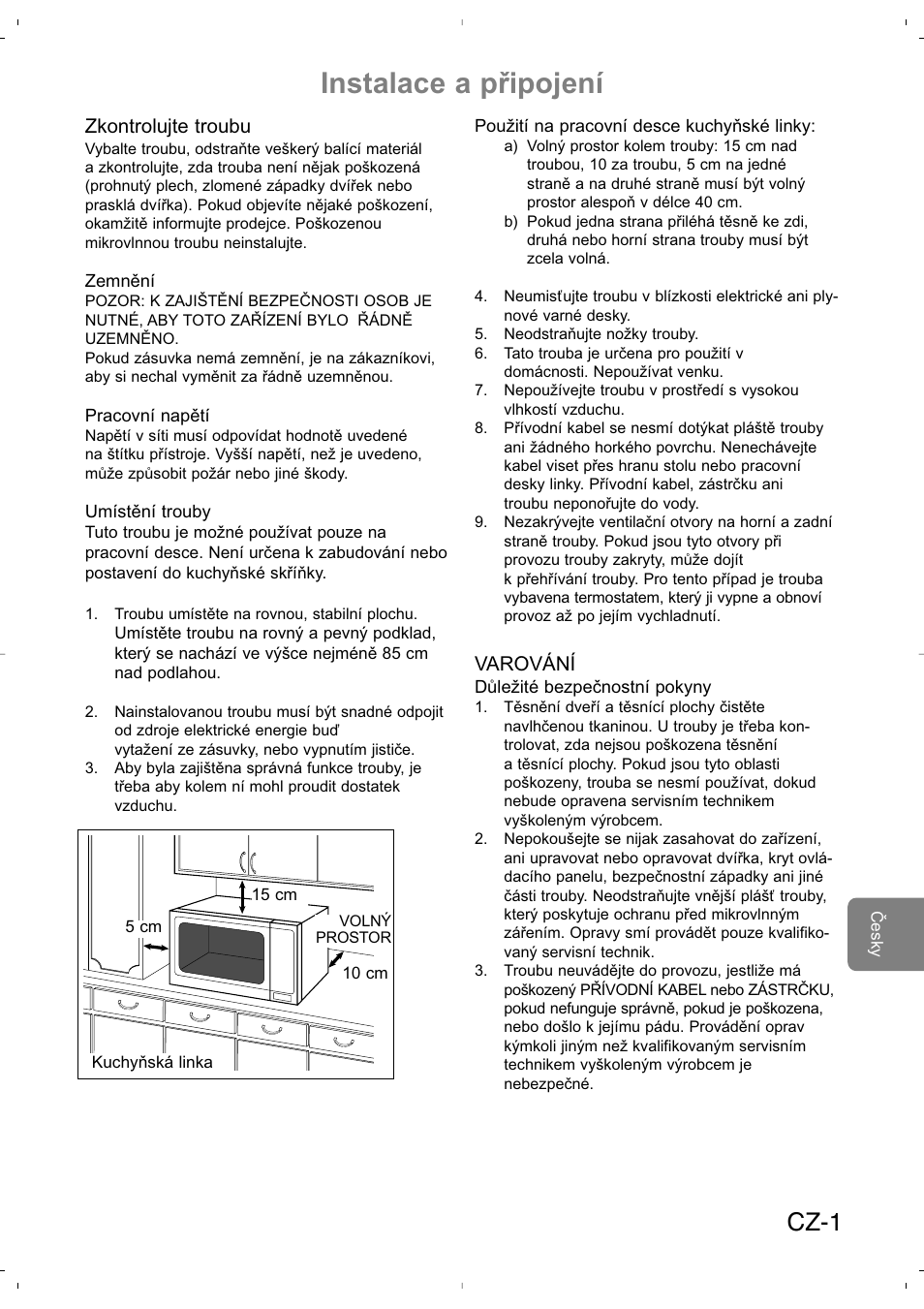 Instalace a připojení, Cz-1 | Panasonic NNSD279SEPG User Manual | Page 171 / 213