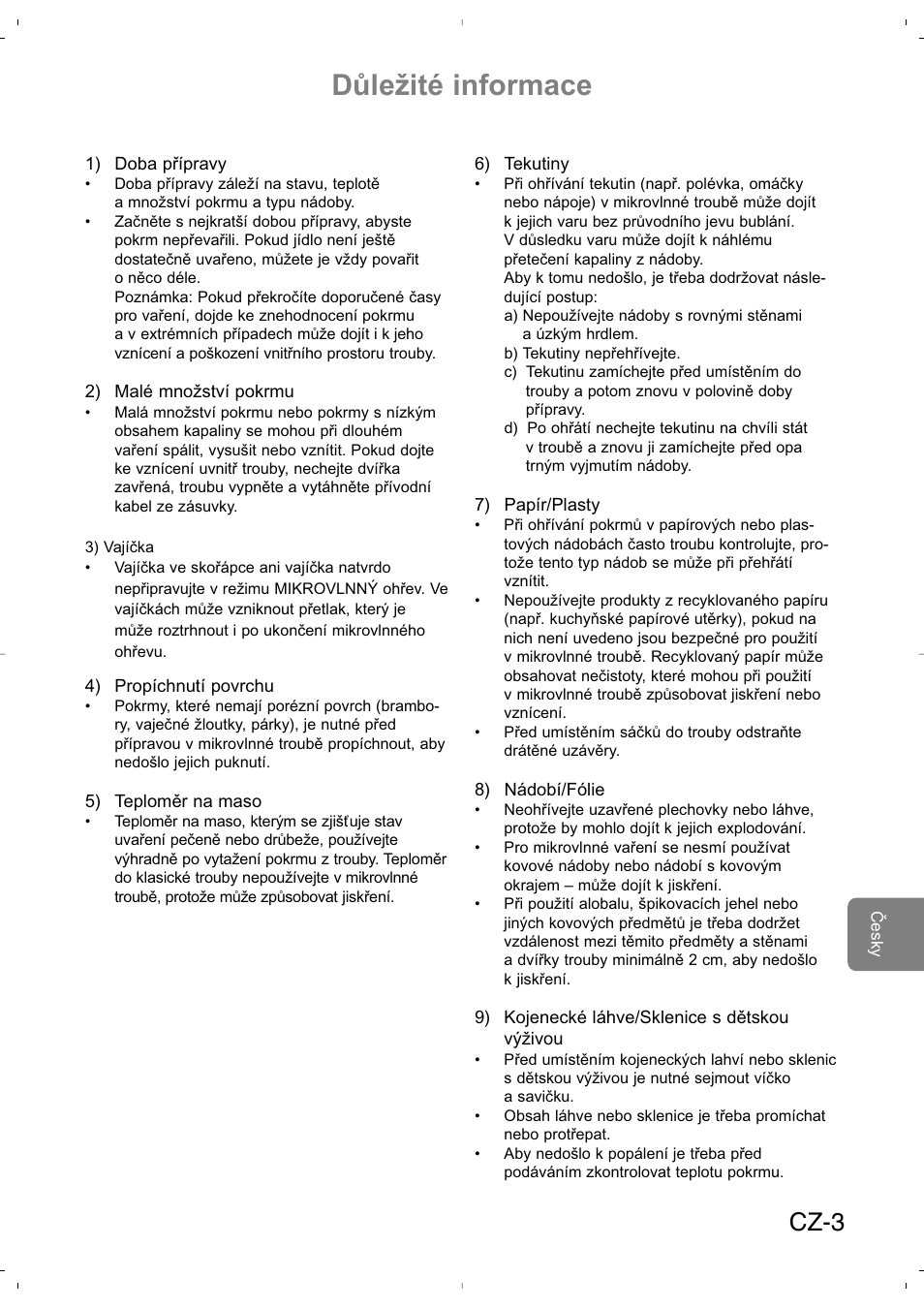 Důležité informace, Cz-3 | Panasonic NNSD279SEPG User Manual | Page 173 / 213
