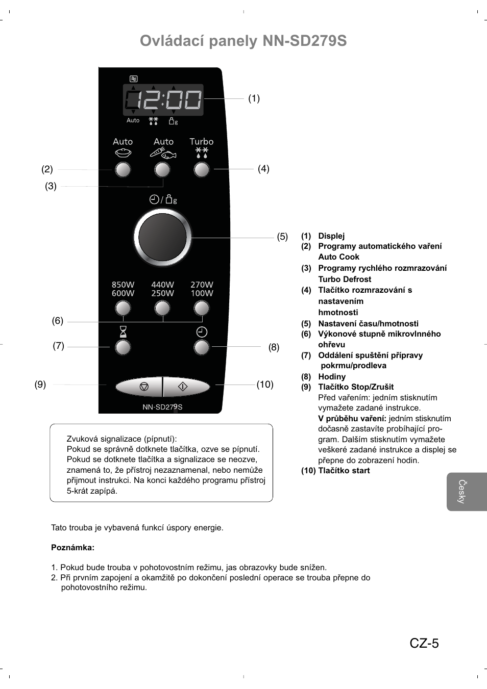 Ovládací panely nn-sd279s, Cz-5 | Panasonic NNSD279SEPG User Manual | Page 175 / 213