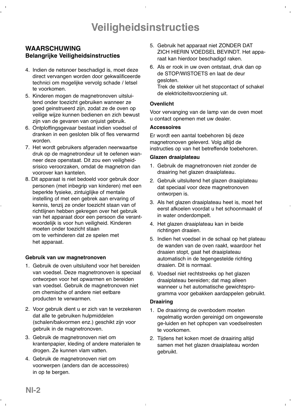 Veiligheidsinstructies, Nl-2 | Panasonic NNSD279SEPG User Manual | Page 18 / 213