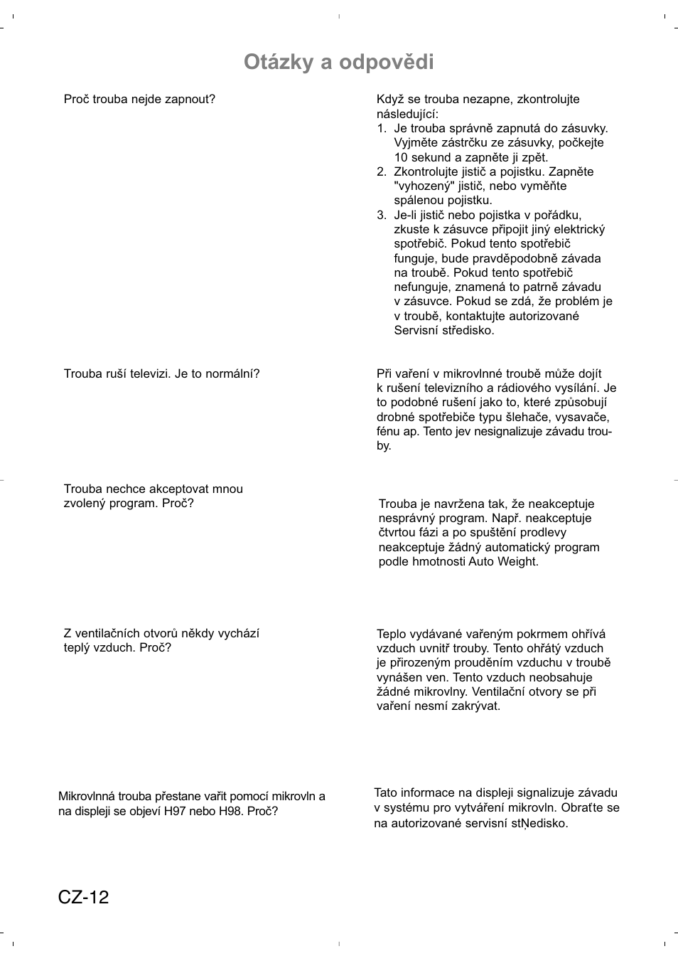 Otázky a odpovědi, Cz-12 | Panasonic NNSD279SEPG User Manual | Page 182 / 213