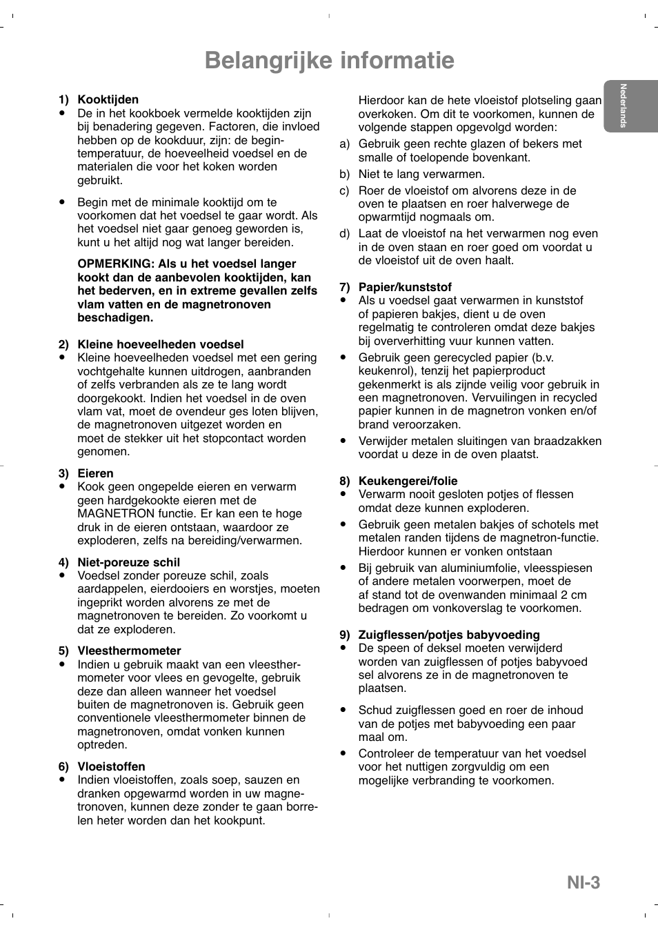 Belangrijke informatie, Ni-3 | Panasonic NNSD279SEPG User Manual | Page 19 / 213