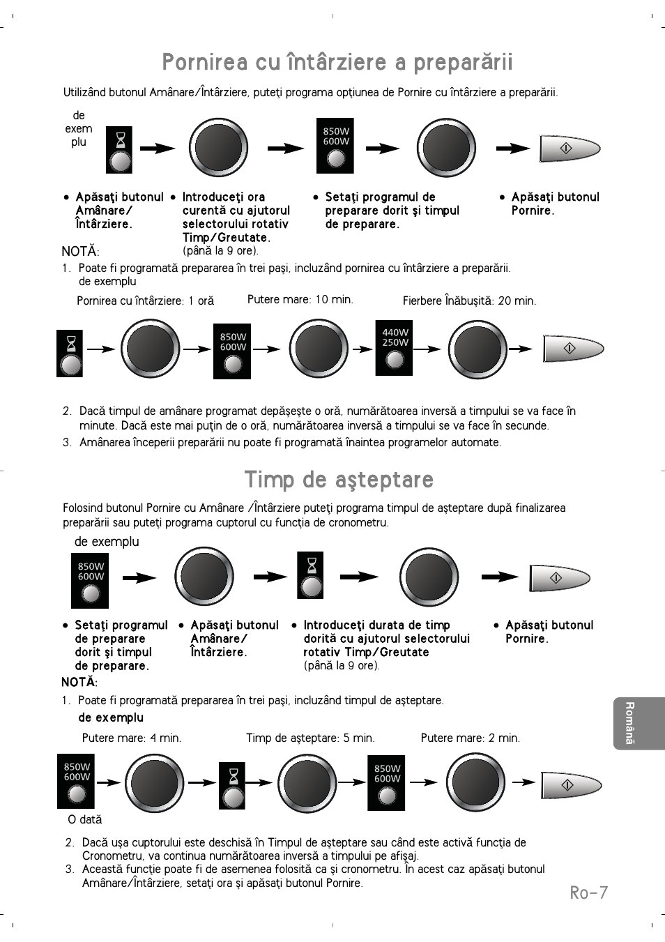 Pornirea cu întârziere a prepar ă rii, Timp de aøteptare, Ro-7 | Panasonic NNSD279SEPG User Manual | Page 191 / 213