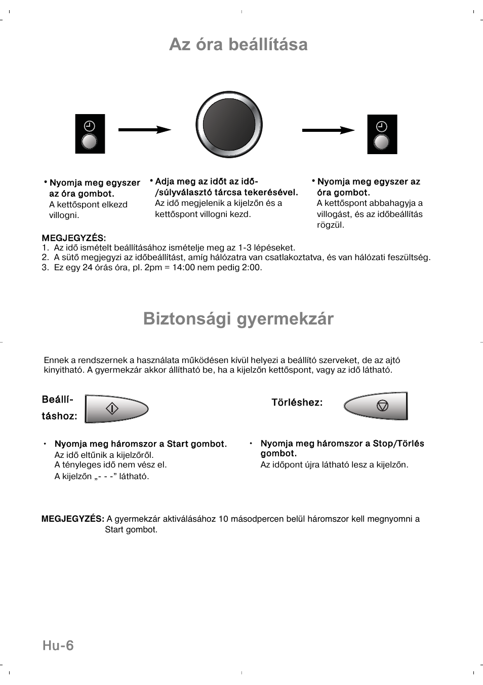 Az óra beállítása, Biztonsági gyermekzár, Hu-6 | Panasonic NNSD279SEPG User Manual | Page 204 / 213