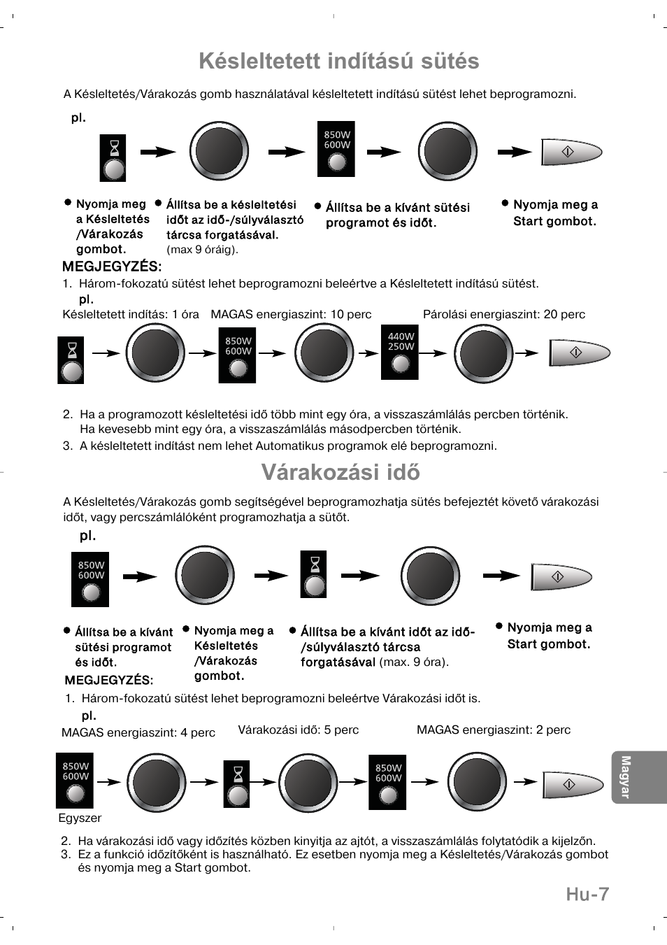 Késleltetett indítású sütés, Várakozási idő, Hu-7 | Panasonic NNSD279SEPG User Manual | Page 205 / 213