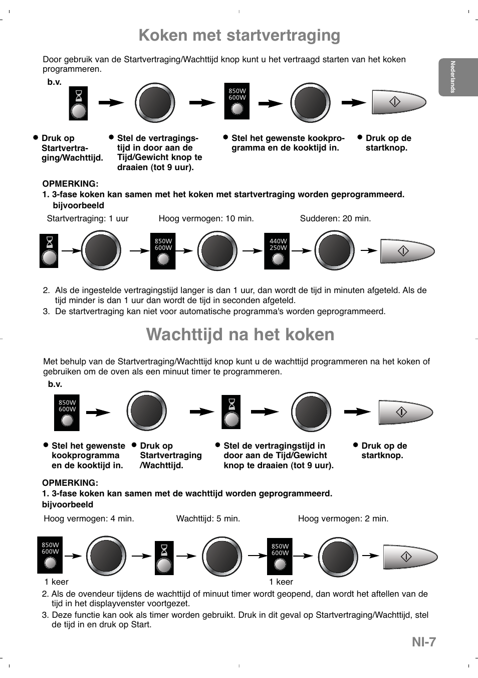 Wachttijd na het koken, Koken met startvertraging, Ni-7 | Panasonic NNSD279SEPG User Manual | Page 23 / 213