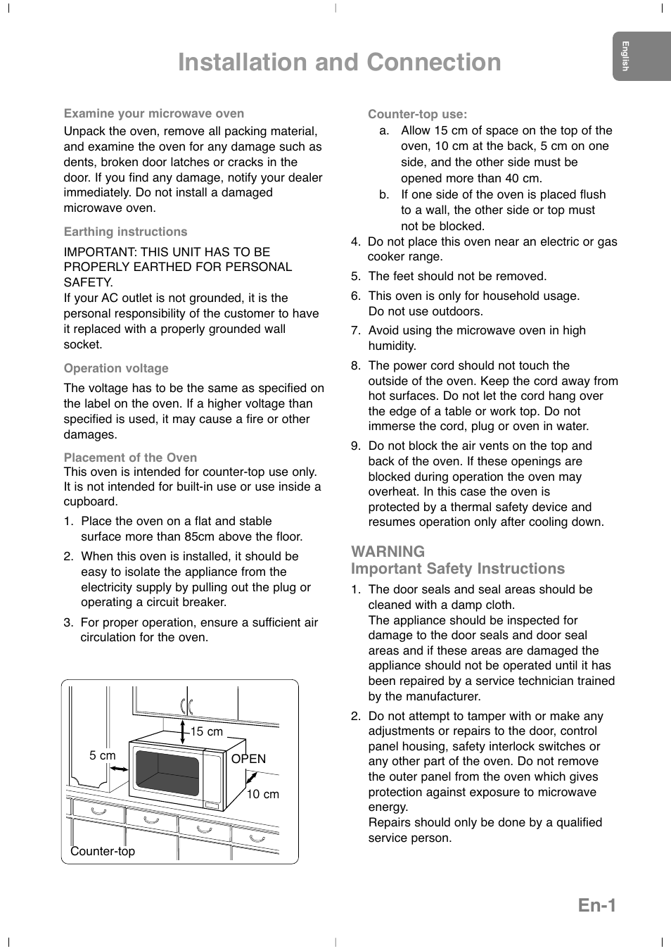 Installation and connection, En-1 | Panasonic NNSD279SEPG User Manual | Page 3 / 213