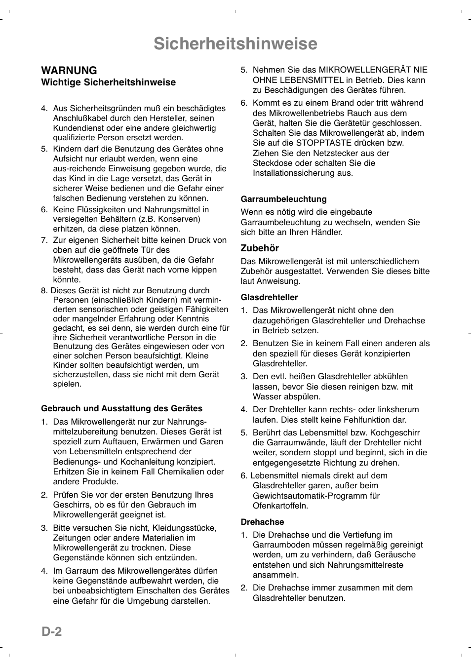 Sicherheitshinweise, Warnung | Panasonic NNSD279SEPG User Manual | Page 32 / 213