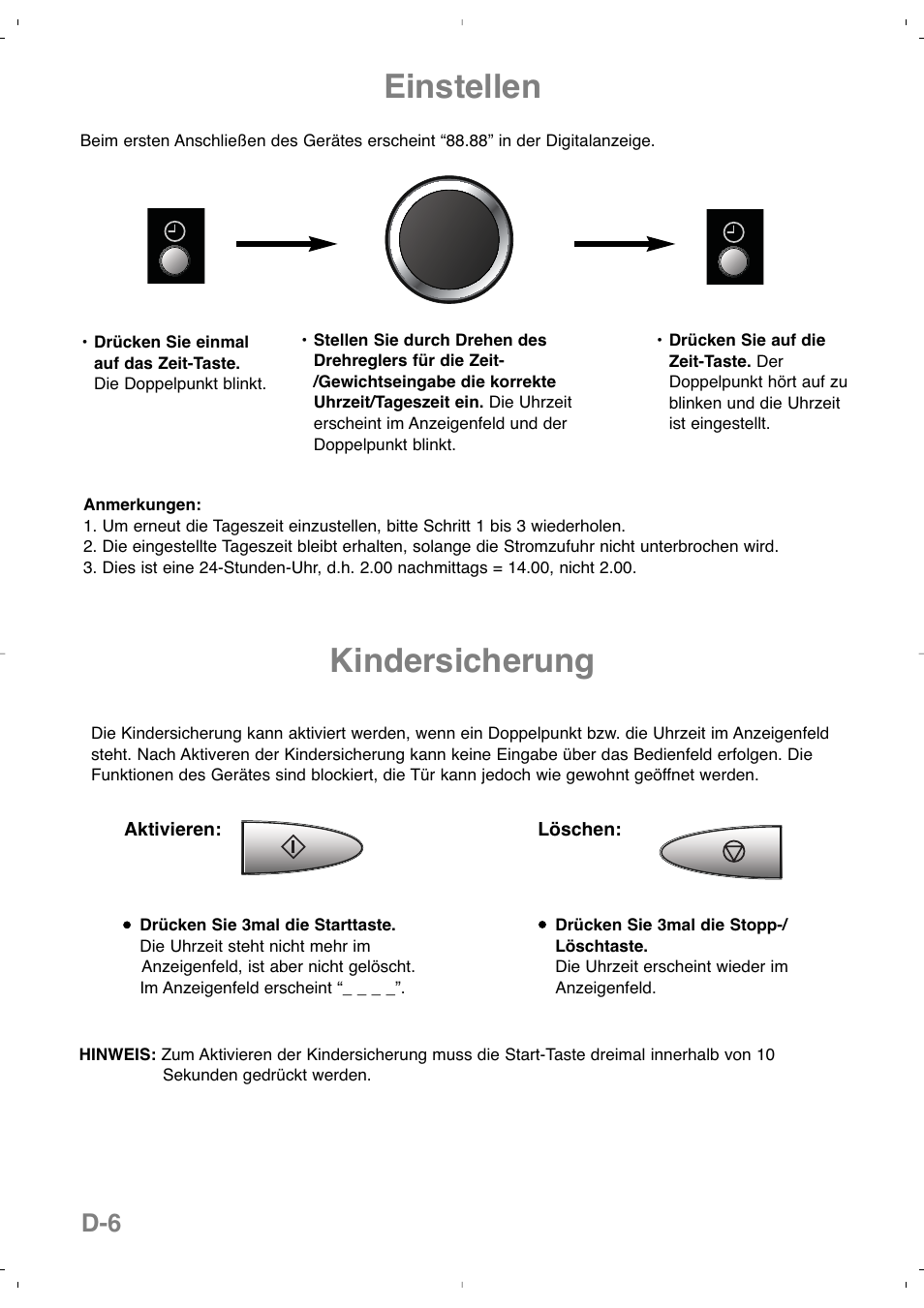 Einstellen, Kindersicherung | Panasonic NNSD279SEPG User Manual | Page 36 / 213