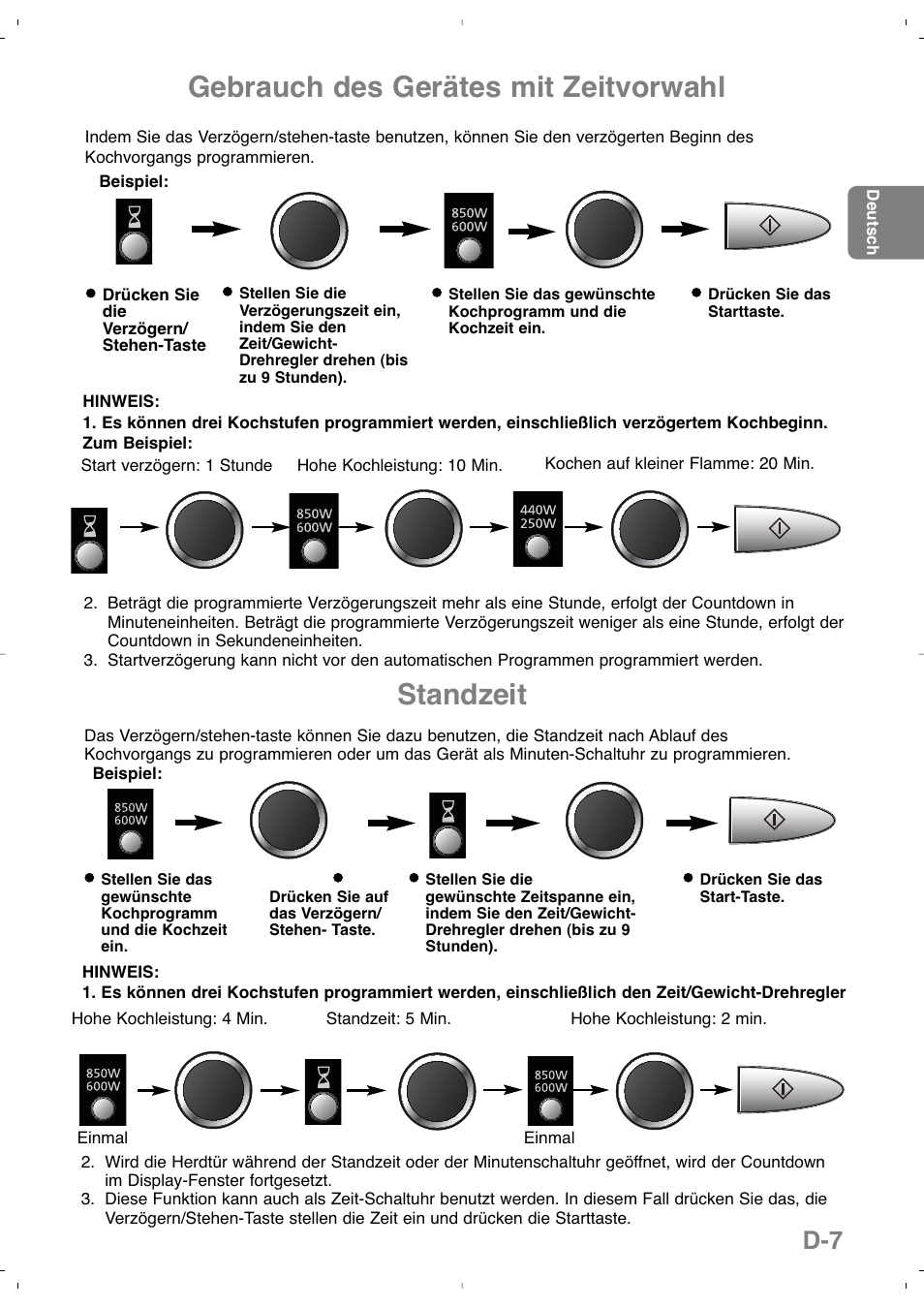 Gebrauch des gerätes mit zeitvorwahl, Standzeit | Panasonic NNSD279SEPG User Manual | Page 37 / 213