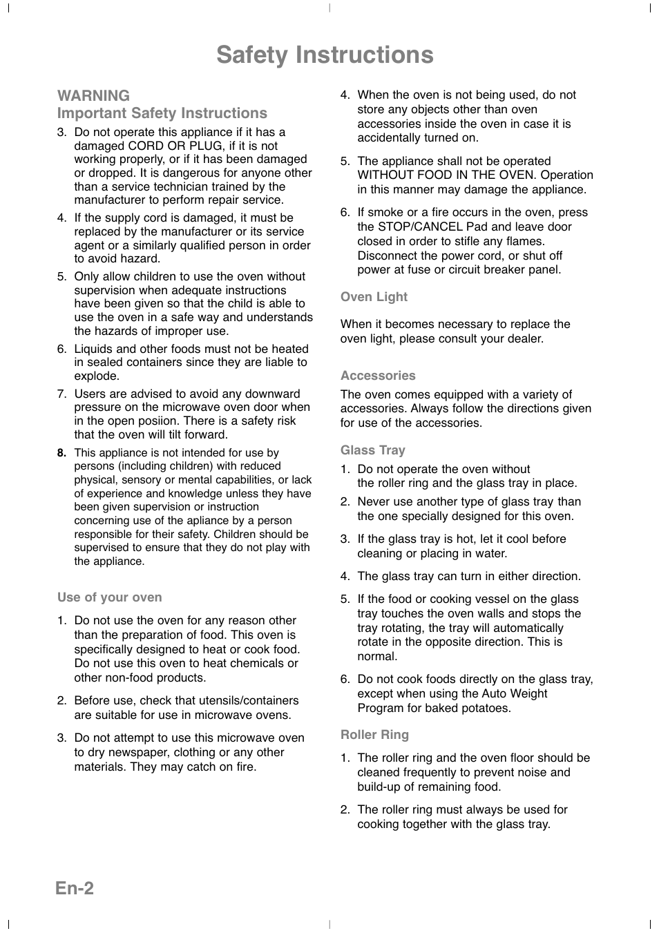 Safety instructions, En-2 | Panasonic NNSD279SEPG User Manual | Page 4 / 213