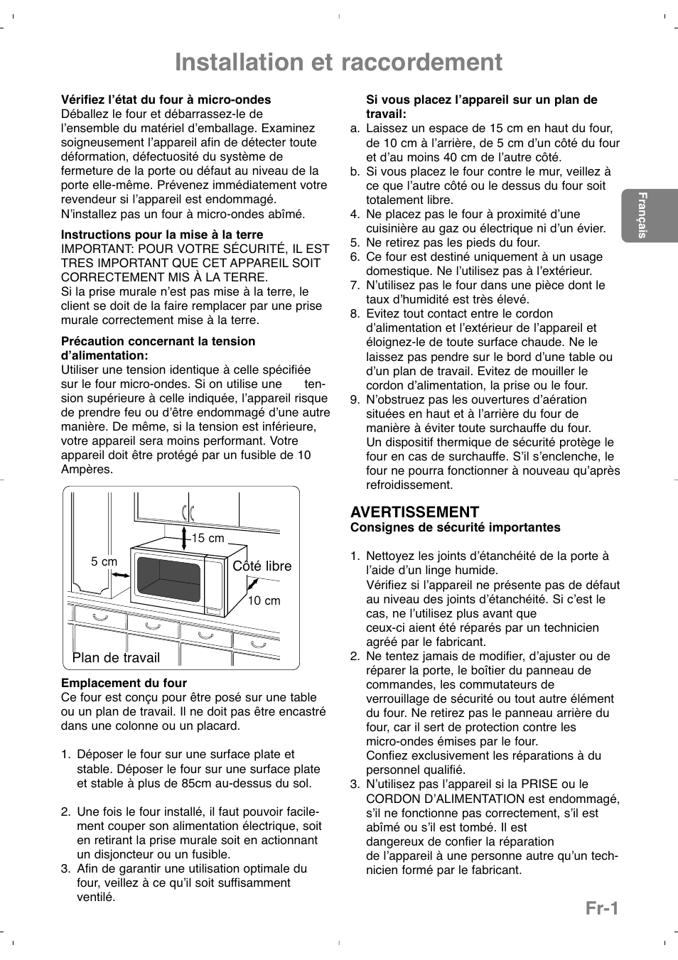 Installation et raccordement, Fr-1 | Panasonic NNSD279SEPG User Manual | Page 45 / 213