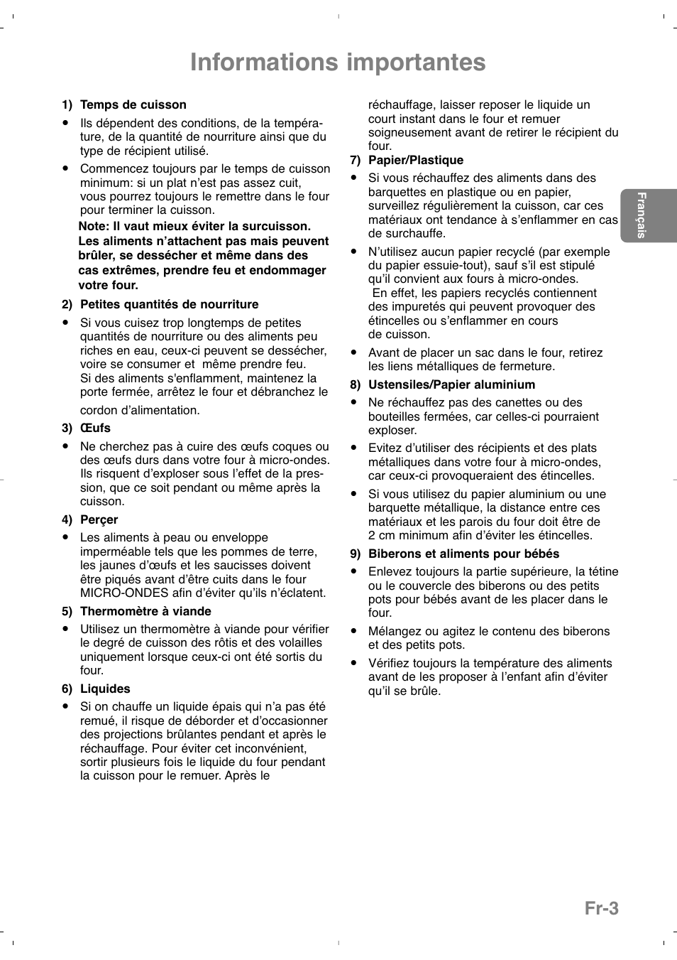 Informations importantes, Fr-3 | Panasonic NNSD279SEPG User Manual | Page 47 / 213