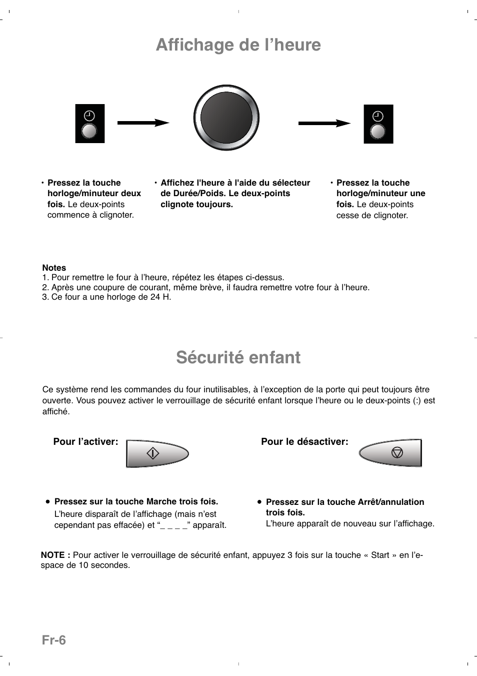 Affichage de lʼheure, Sécurité enfant, Fr-6 | Panasonic NNSD279SEPG User Manual | Page 50 / 213