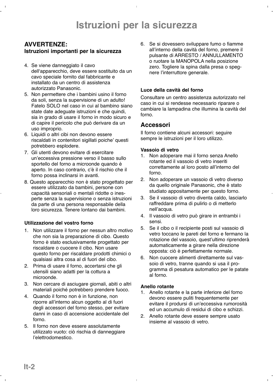 Istruzioni per la sicurezza, It-2 | Panasonic NNSD279SEPG User Manual | Page 60 / 213