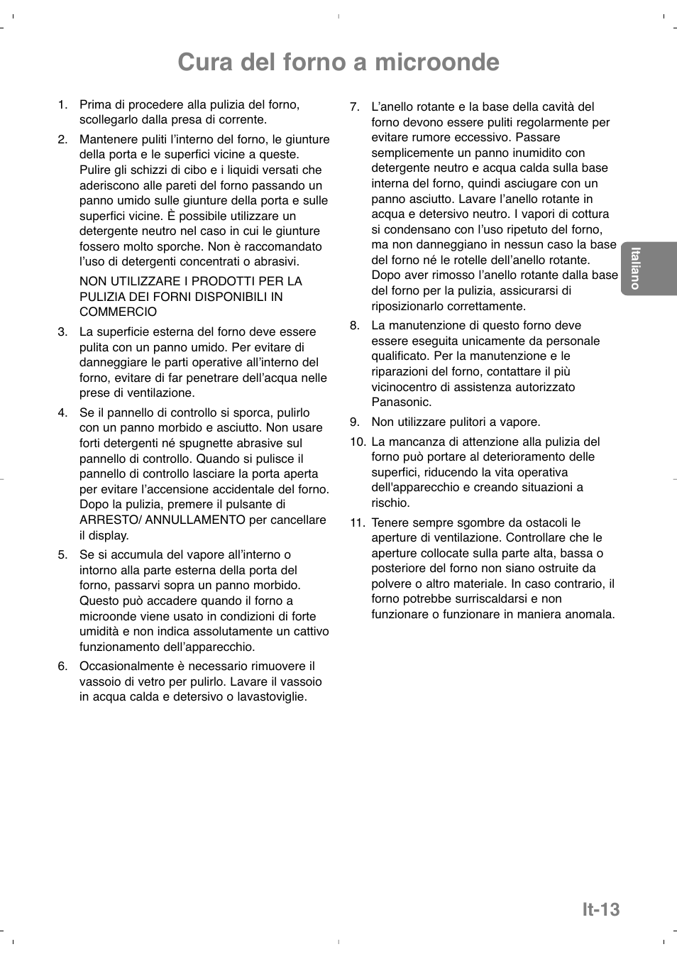 Cura del forno a microonde, It-13 | Panasonic NNSD279SEPG User Manual | Page 71 / 213