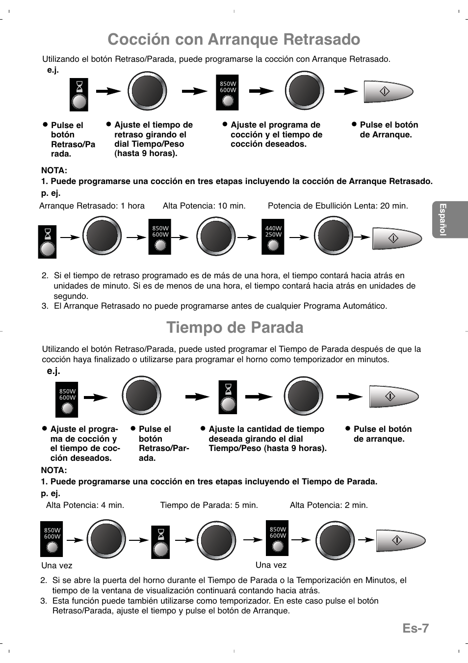 Cocción con arranque retrasado, Tiempo de parada, Es-7 | Panasonic NNSD279SEPG User Manual | Page 79 / 213