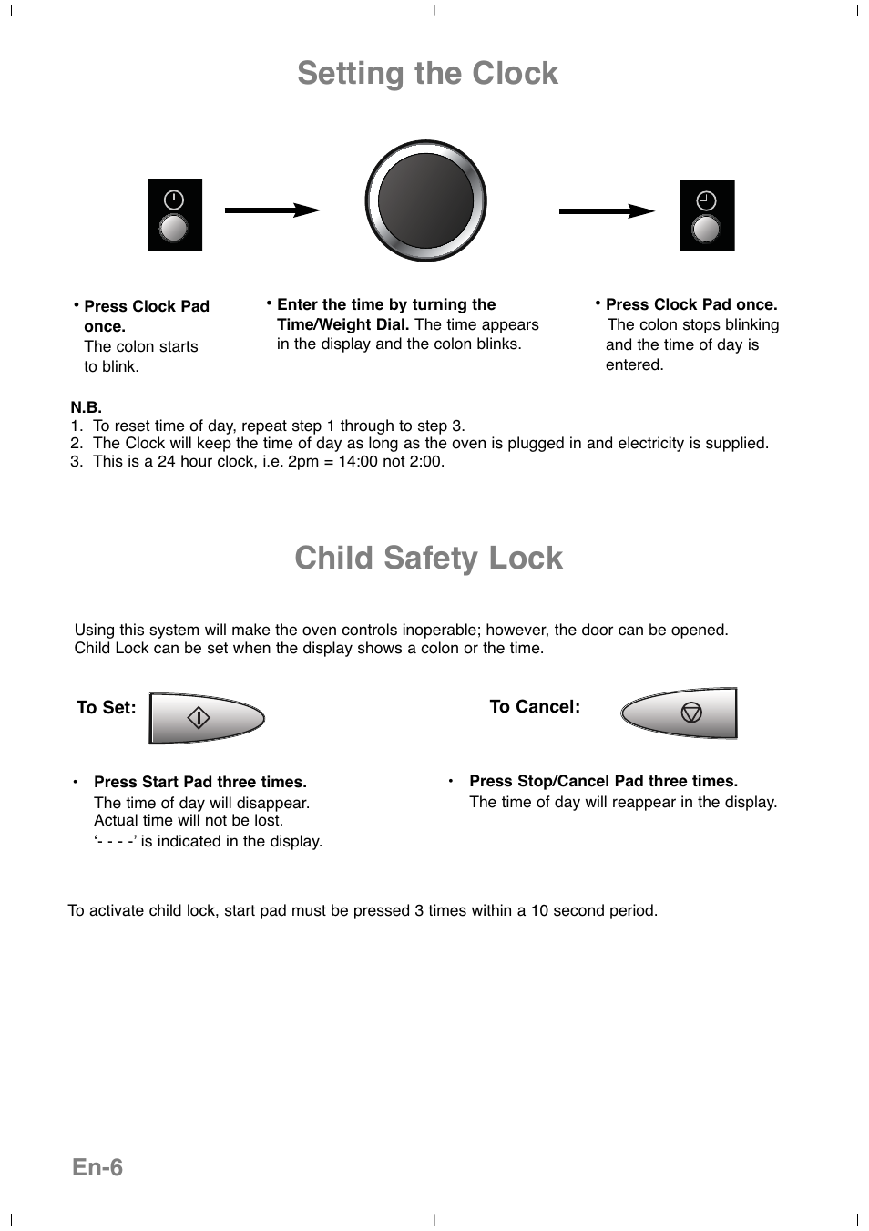 Setting the clock, Child safety lock, En-6 | Panasonic NNSD279SEPG User Manual | Page 8 / 213