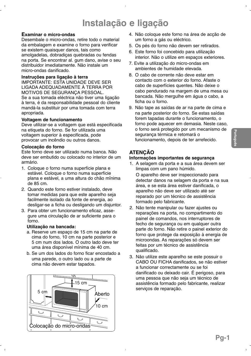 Instalação e ligação, Pg-1 | Panasonic NNSD279SEPG User Manual | Page 87 / 213