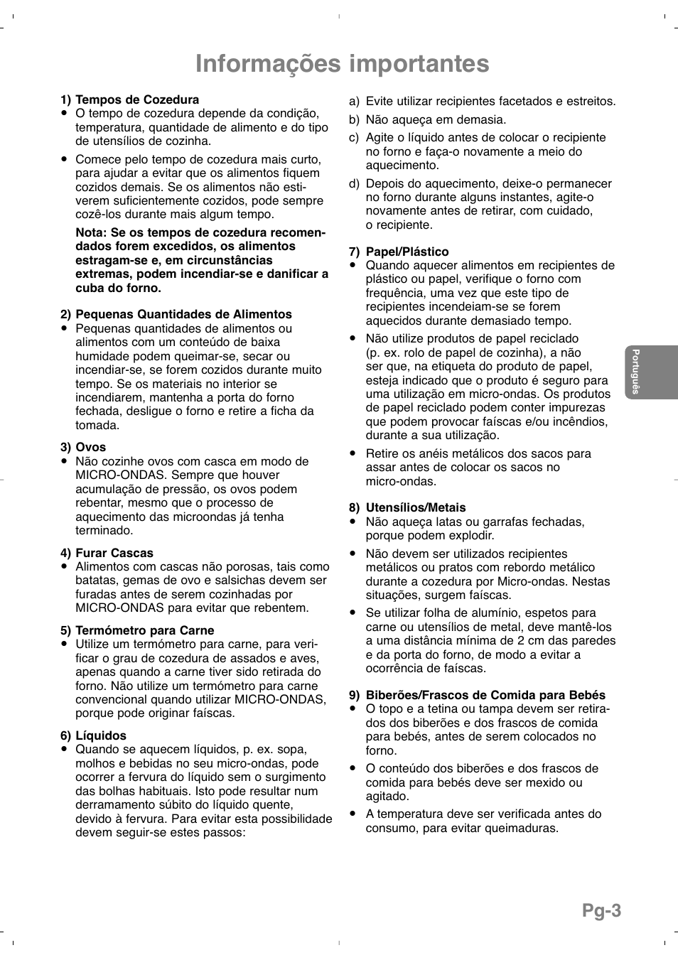 Informações importantes, Pg-3 | Panasonic NNSD279SEPG User Manual | Page 89 / 213