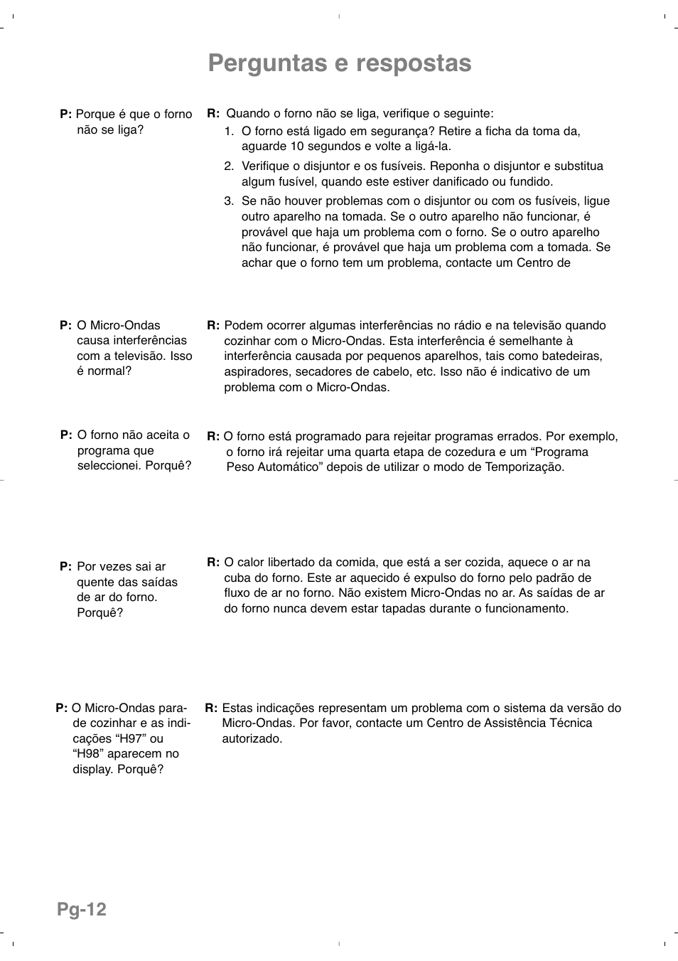 Perguntas e respostas, Pg-12 | Panasonic NNSD279SEPG User Manual | Page 98 / 213