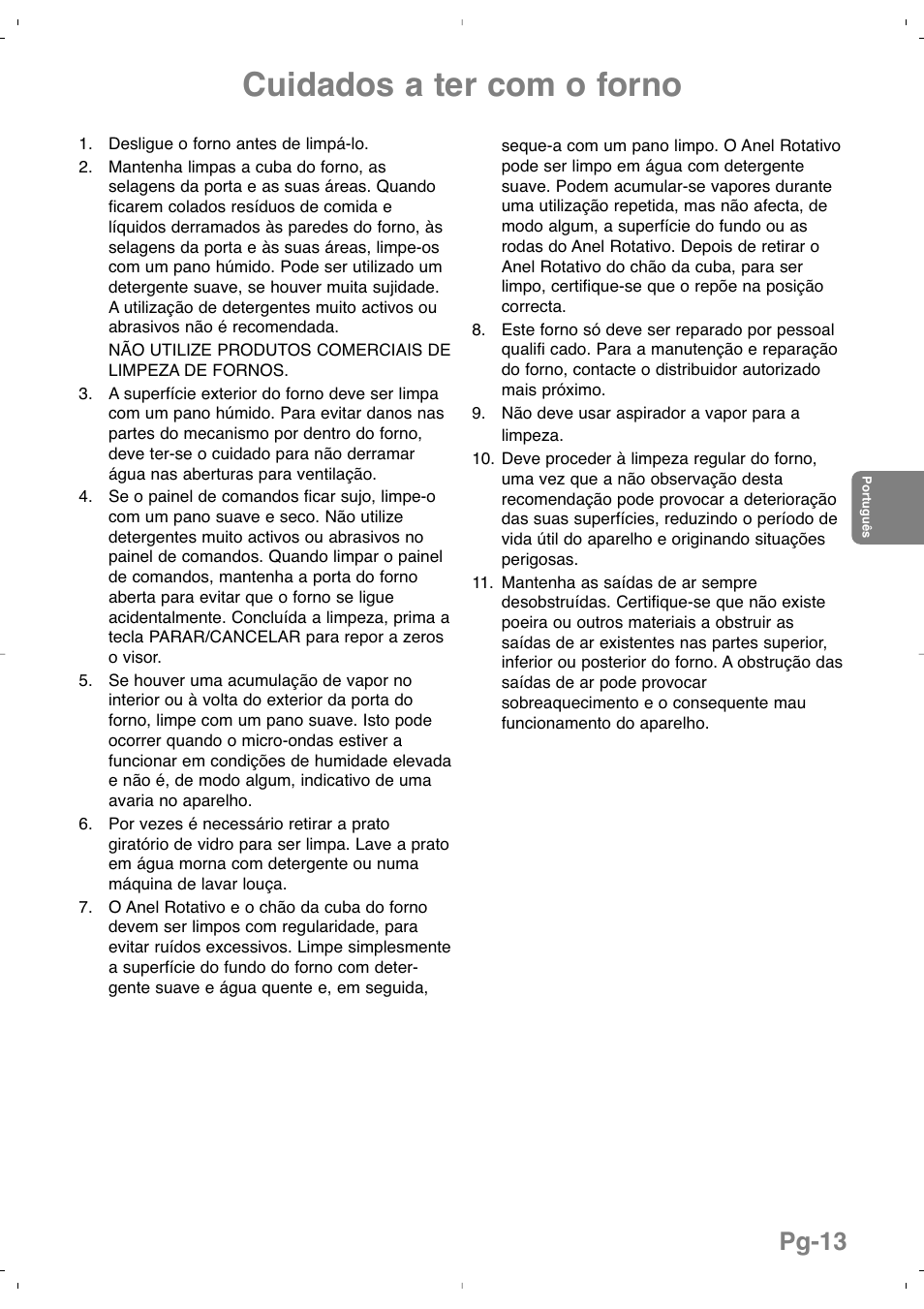 Cuidados a ter com o forno, Pg-13 | Panasonic NNSD279SEPG User Manual | Page 99 / 213