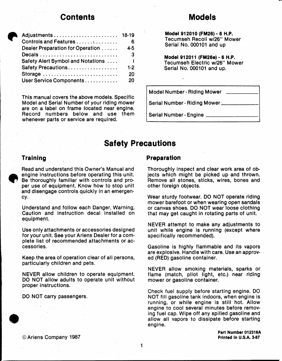 Ariens 912 User Manual | Page 3 / 23