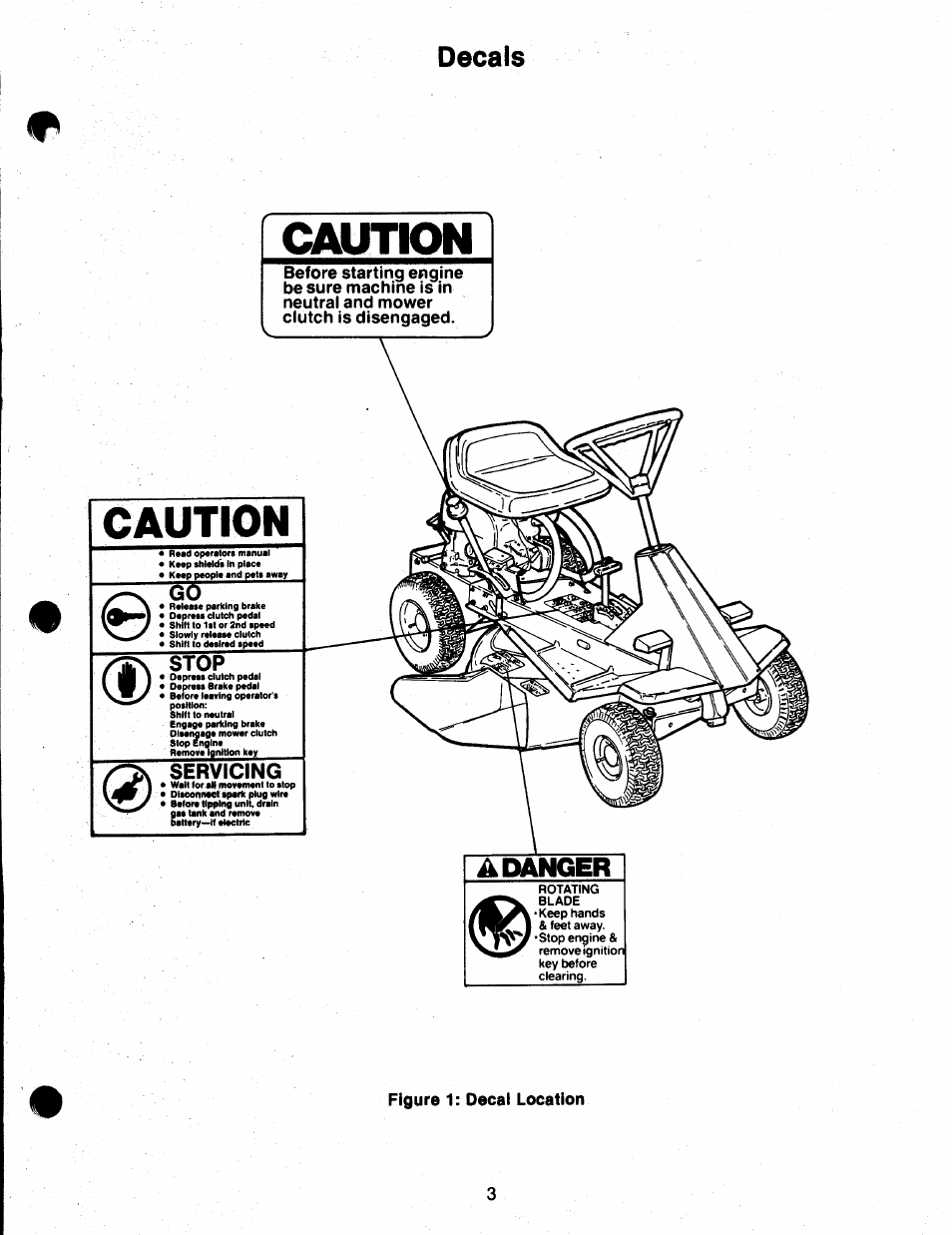 Decals, Caution, Adanger | Stop, Servicing, 1s?r | Ariens 912 User Manual | Page 5 / 23