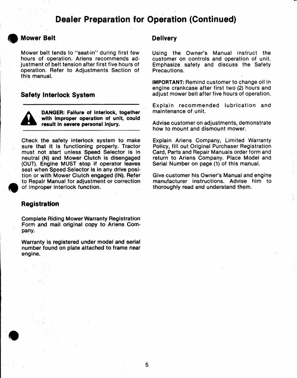 Dealer preparation for operaition (continued) | Ariens 912 User Manual | Page 7 / 23