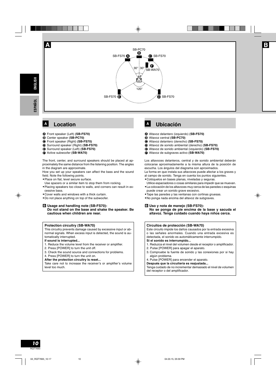 Location, Ubicación | Panasonic SBTP70 User Manual | Page 10 / 48