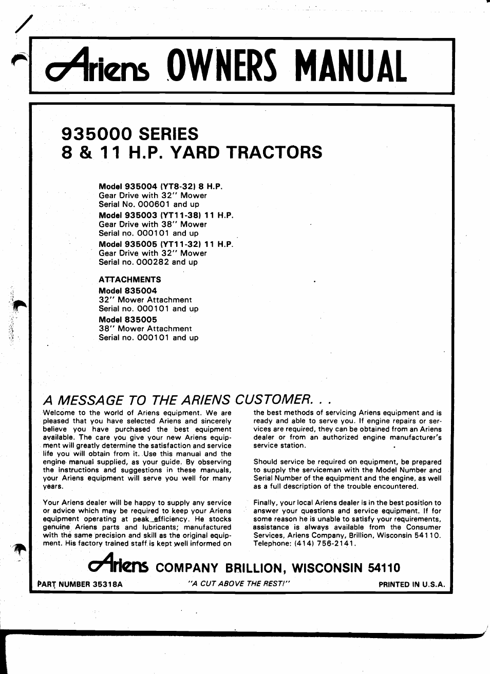 Ariens 935000 User Manual | 40 pages