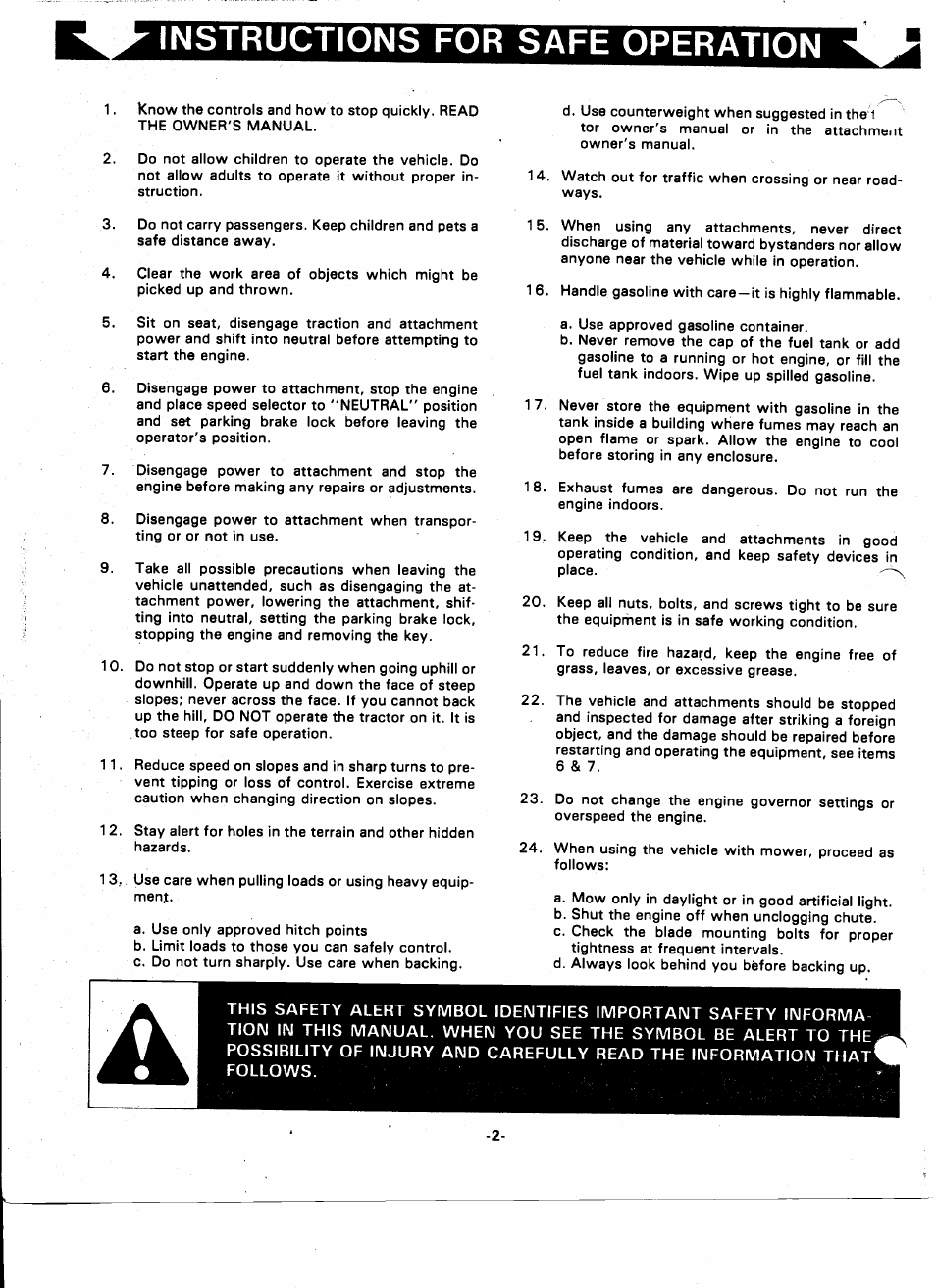 Instructions for safe operation | Ariens 935000 User Manual | Page 2 / 40