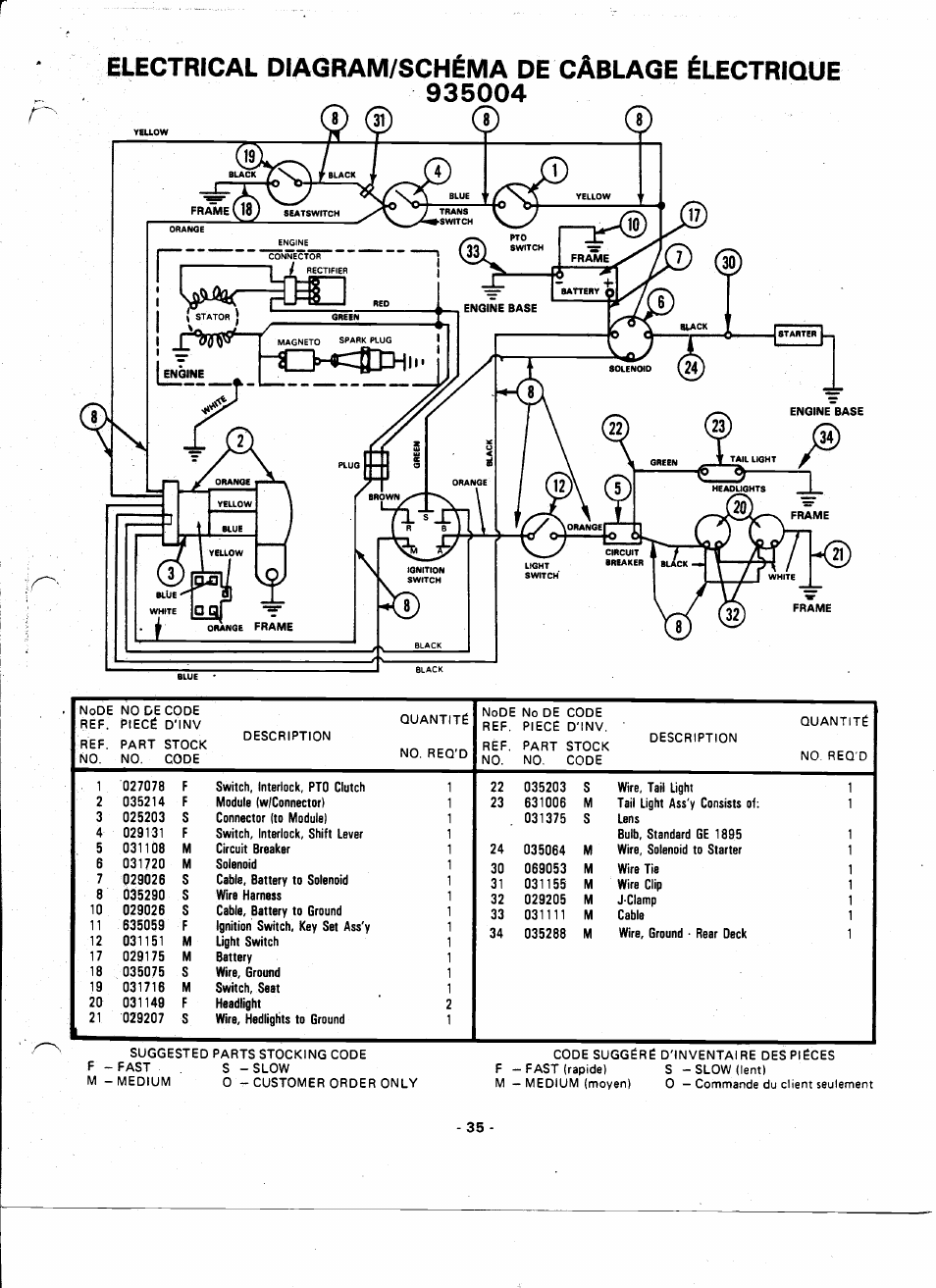 Electrical diagram/schéma de câblage électrique | Ariens 935000 User Manual | Page 35 / 40