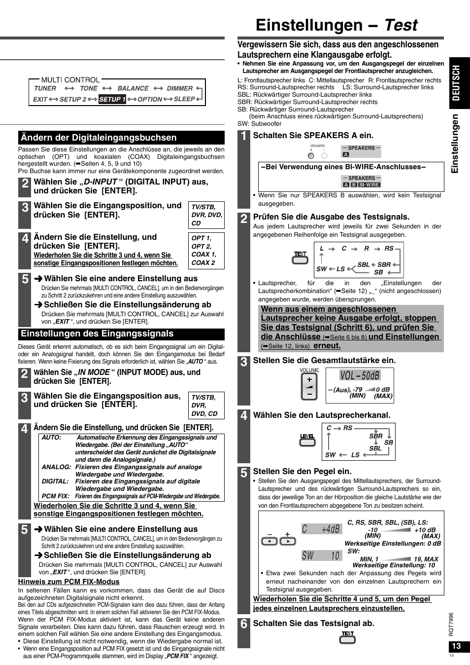 Einstellungen - test, Vol- 50db, Sw 10 c +4db | Panasonic SAXR55 User Manual | Page 13 / 168