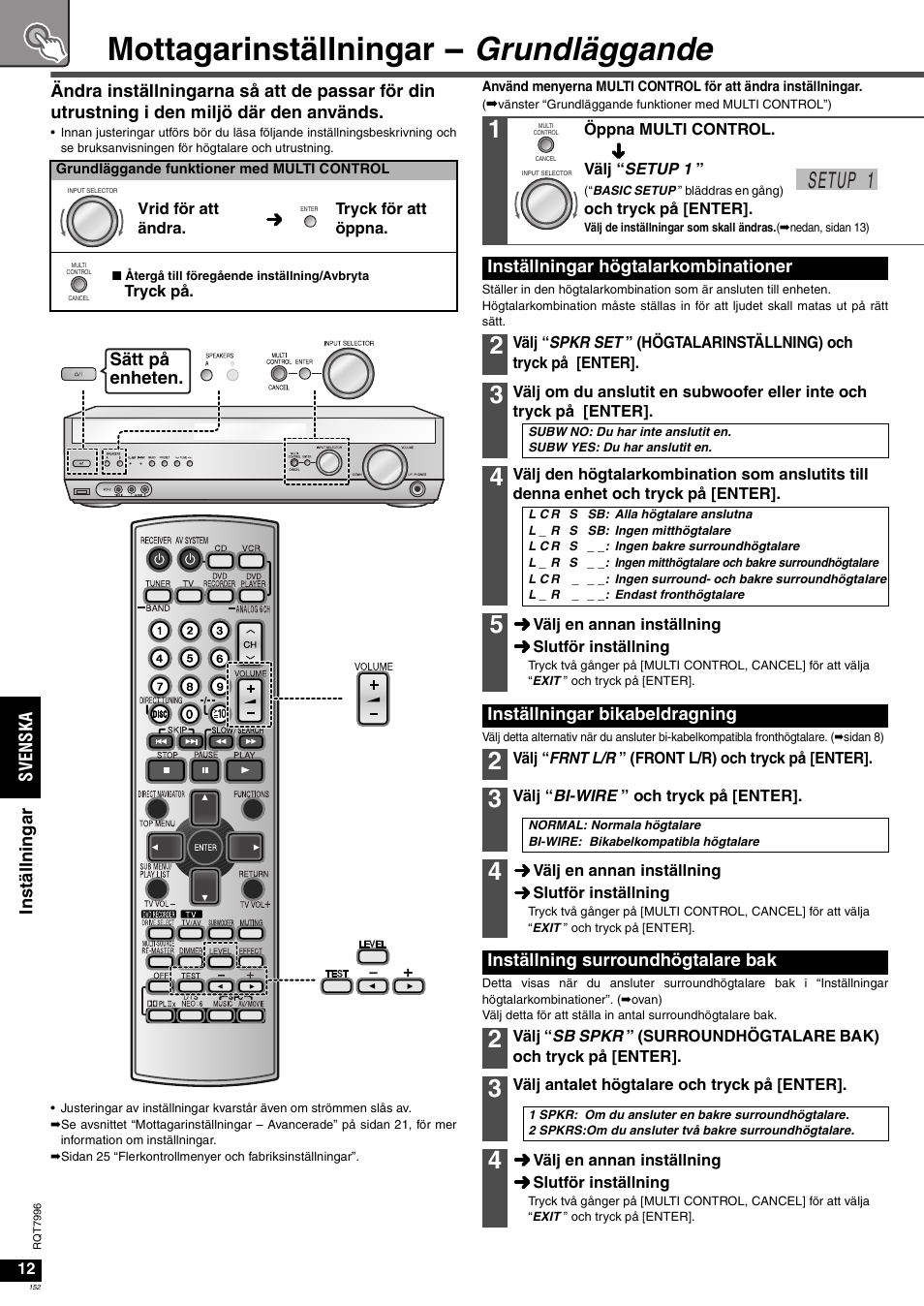 Mottagarinställningar - grundläggande, Setup 1 | Panasonic SAXR55 User Manual | Page 152 / 168