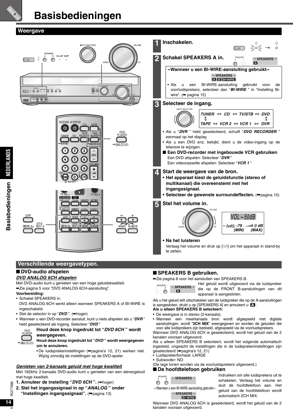 Basisbedieningen, 50db, Ned erla nds ba si sb ed ie ninge n | Weergave, Verschillende weergavetypen | Panasonic SAXR55 User Manual | Page 98 / 168