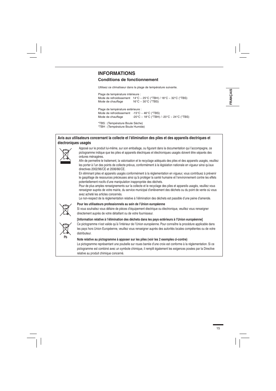 Informations | Panasonic S45PN1E5 User Manual | Page 15 / 104